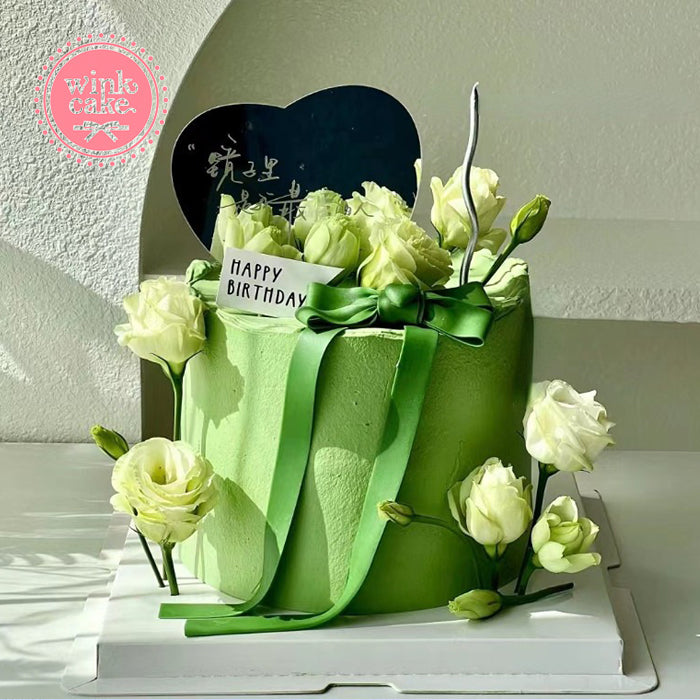蛋糕 生日蛋糕 绿色抹茶 鲜花 绿色蝴蝶结 WinkCake