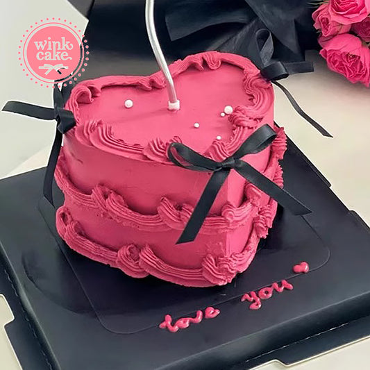 Bánh kem Bánh sinh nhật Trái tim hồng Ruy băng WinkCake