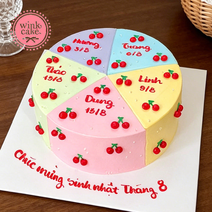 Let's cut the cake with colorful little cherries.
