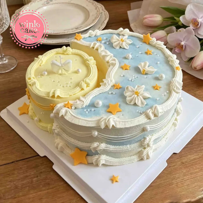 Sun, Moon, and Stars hot cakes in a yellow and blue color scheme.
