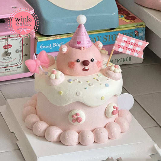 Bánh sinh nhật Bánh kem Hồng Nhân vật Rái cá Loopy 3D Dễ thương Cho Bé