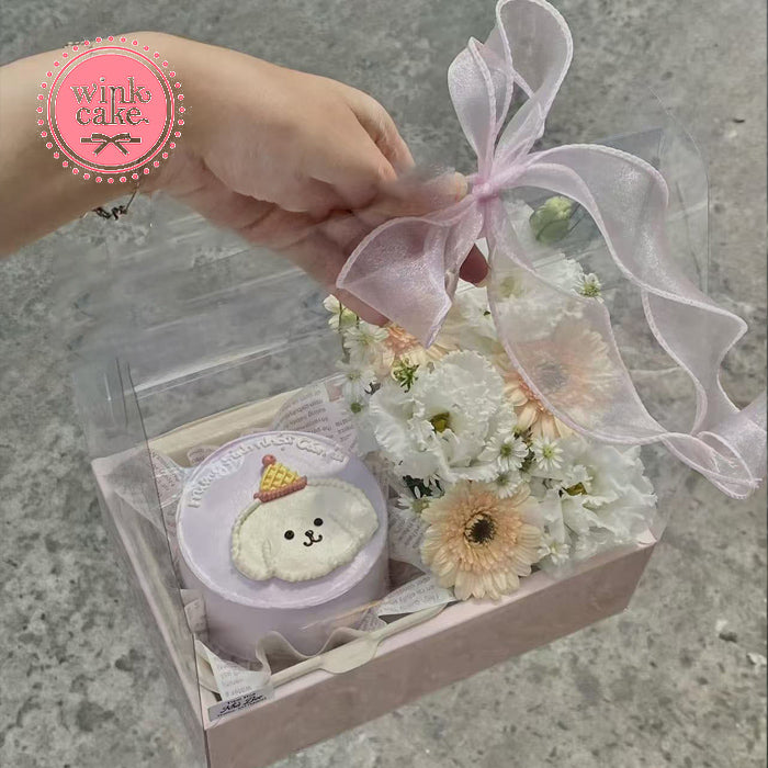 Bánh hình chú cún con dễ thương Hộp quà tặng bánh sinh nhật Bento cao cấp hình hoa
