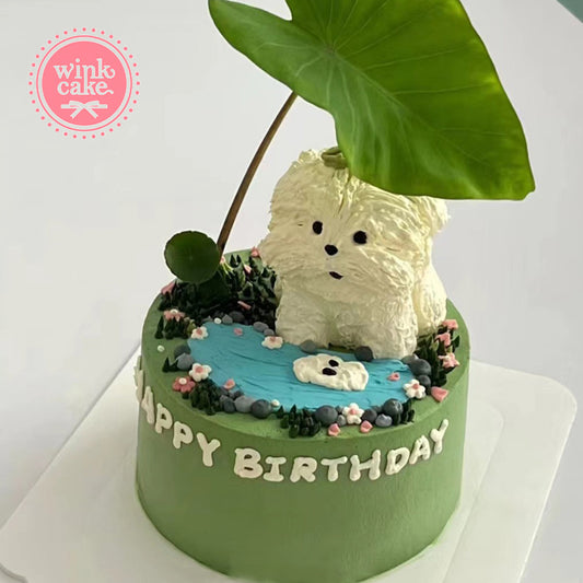 Bánh kem Bánh sinh nhật hình Cún con 3D cạnh bờ sông Winkcake