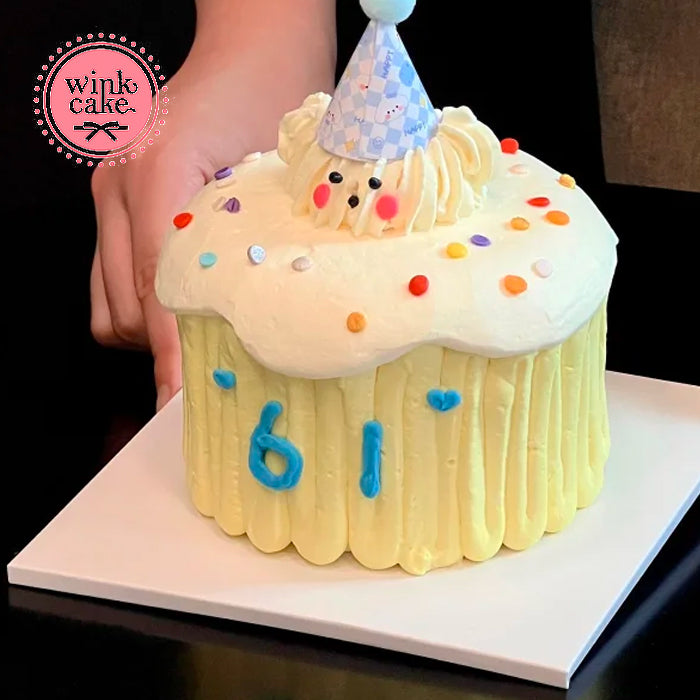 Bánh kem Cún iu dễ thương Vàng Pastel Quà tặng Sinh nhật Bé trai Bé gái