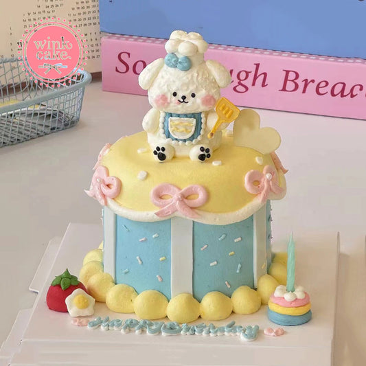 Bánh kem Bánh sinh nhật Vàng Pastel cho bé gái Cún con dễ thương WinkCake