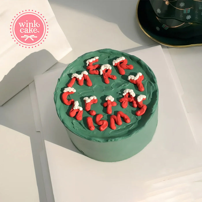 圣诞节小清新简约大方绿色雪顶奶油生日蛋糕