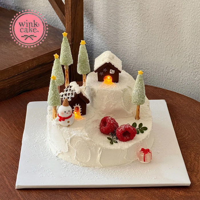 圣诞节小清新简约大方绿色雪顶奶油生日蛋糕