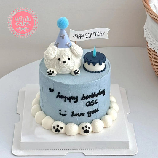 Bánh kem Bánh sinh nhật Xanh dương Pastel Bé cún đội nón WinkCake