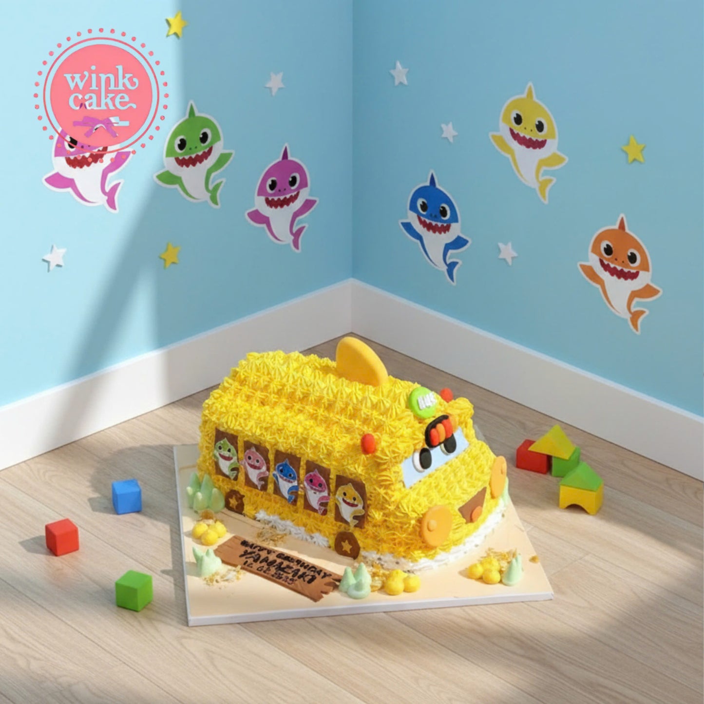 Bánh kem Bánh sinh nhật Trẻ em Xe buýt Cá mập Baby Shark Dễ thương Bánh chụp hình đẹp