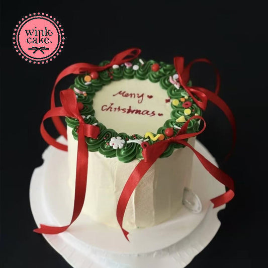 圣诞节小清新简约大方绿色雪顶奶油生日蛋糕