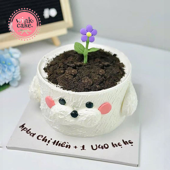 Bánh kem hoa màu xanh dương hình chậu cây cảnh.