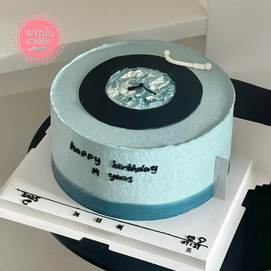 蓝色唱片蛋糕 浪漫唱片创意生日蛋糕 有意义的简约高级蛋糕