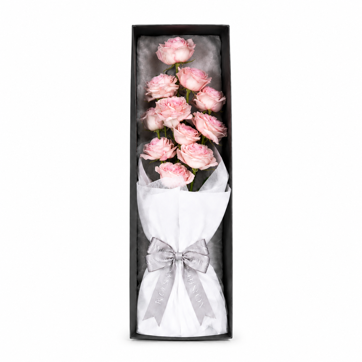 Gift box with a bouquet of 11 pink roses.