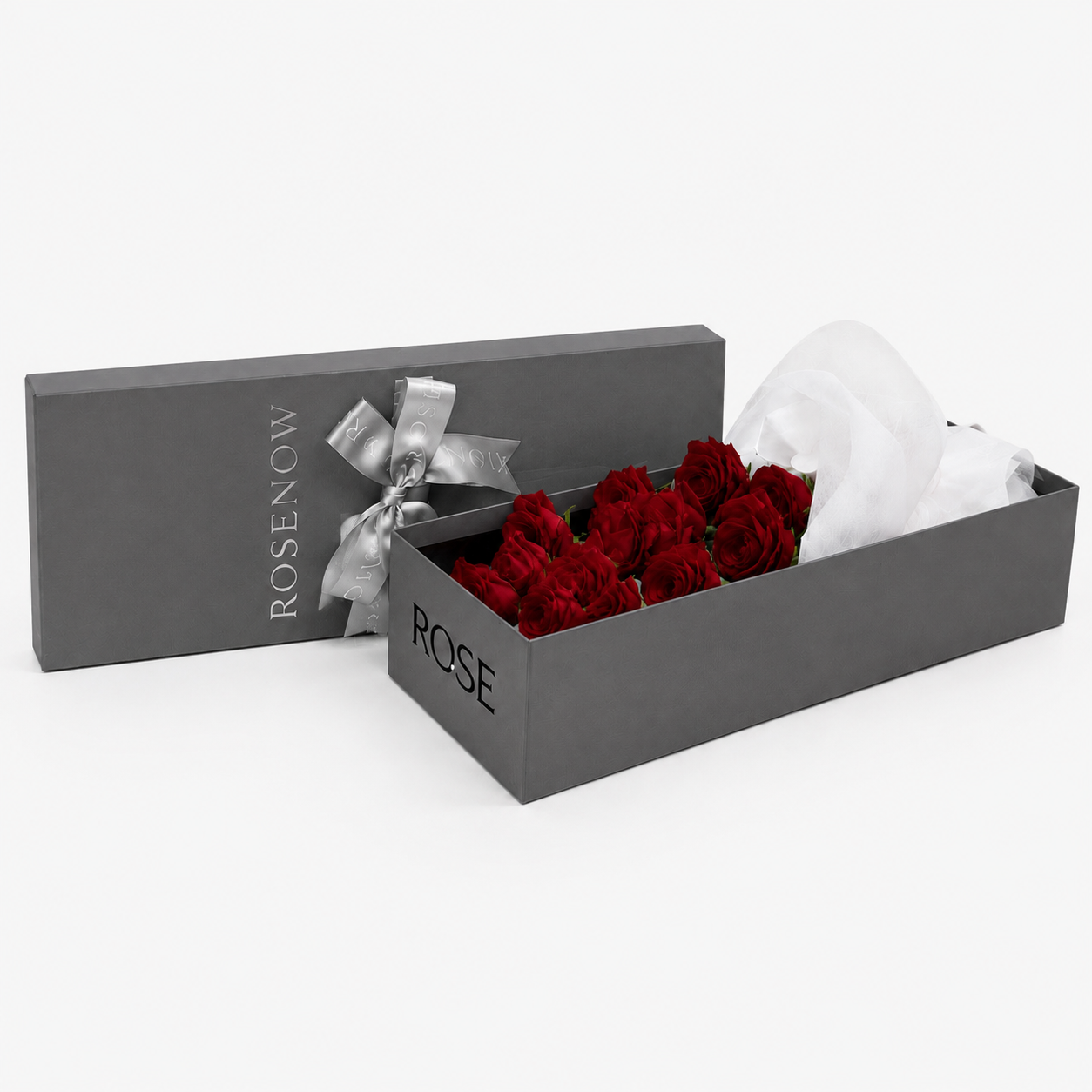 Gift box with a bouquet of 11 red roses.