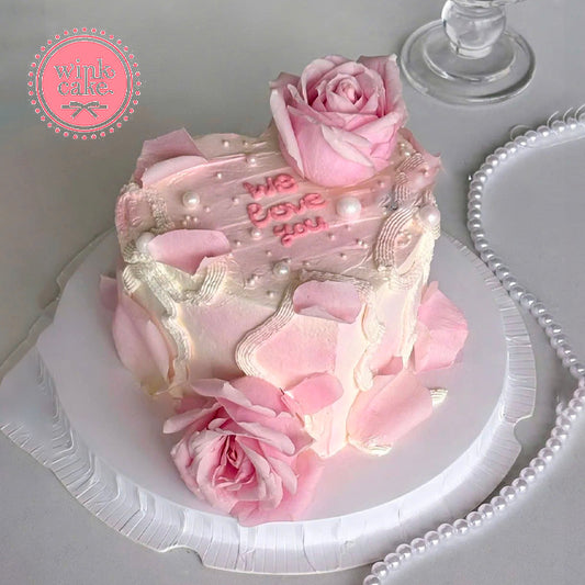 Bánh kem Trái tim Hoa tươi tông Hồng Pastel Quà tặng Sinh nhật và Kỉ niệm Ngày của Mẹ
