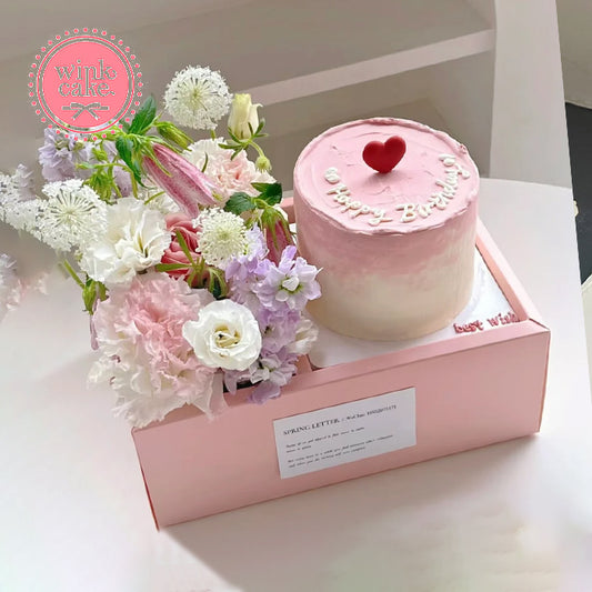 红色爱心便当奶油生日蛋糕 生日礼物 精致蛋糕鲜花礼盒款