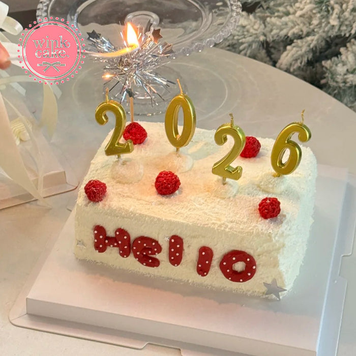 Bánh kem Bánh sinh nhật Năm mới 2026 Decor Nến số Tone Trắng