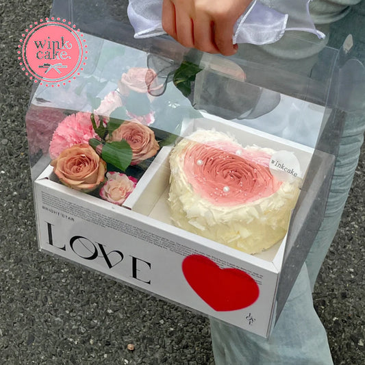 梦幻爱心蛋糕 奶油便当生日蛋糕 生日礼物精美蛋糕鲜花礼盒