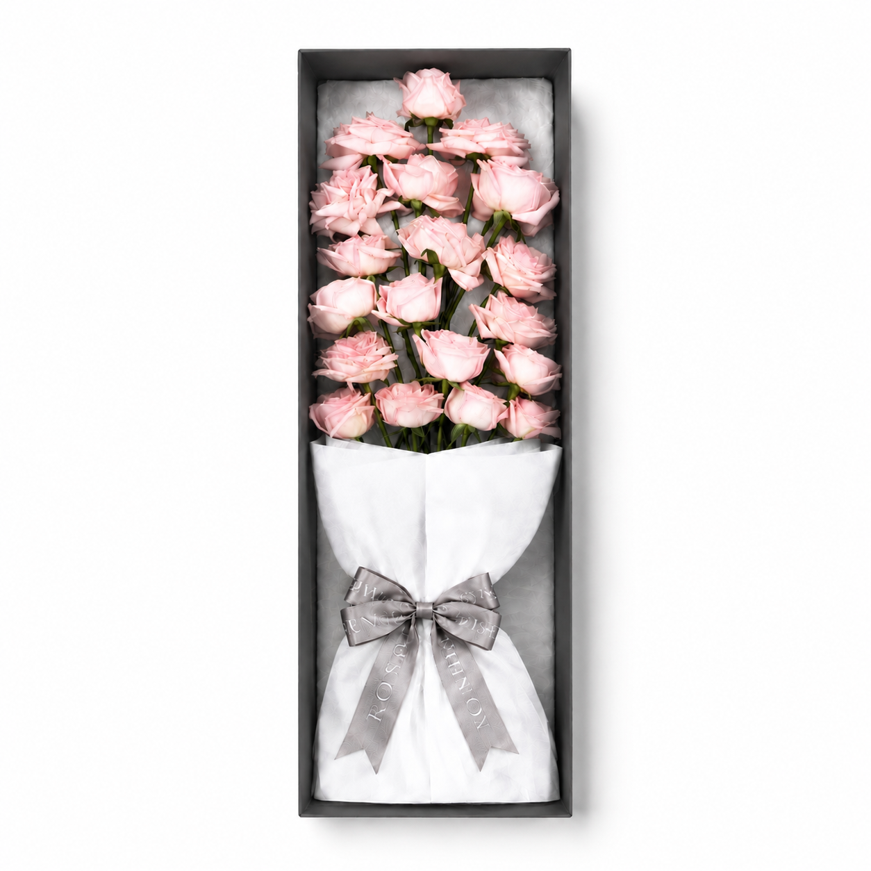Gift box with a bouquet of 19 pink roses.