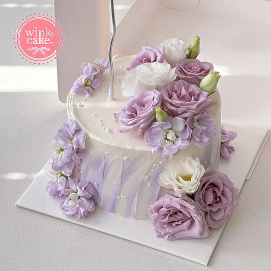 Romantic purple flower decorated birthday cake, perfect for girlfriends and lovers