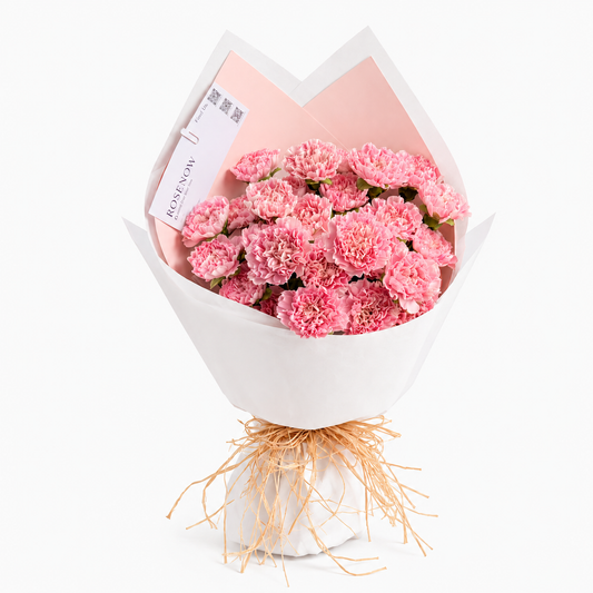 粉色康乃馨白色包装花束｜10·20越南妇女节礼物 · 送妈妈 · 老师 · 朋友 · 同事【仅限胡志明】