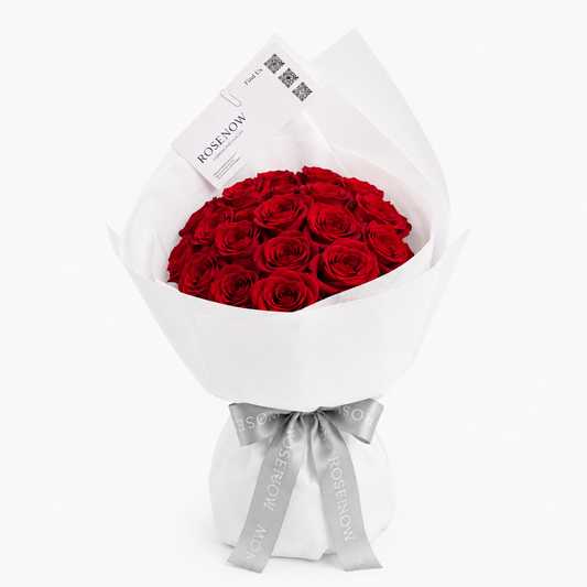 [Đặt trước 1 ngày] Bó hoa hồng 19 bông màu đỏ cao cấp bọc giấy trắng | Hoa Valentine, quà tặng người yêu [HCM Only]