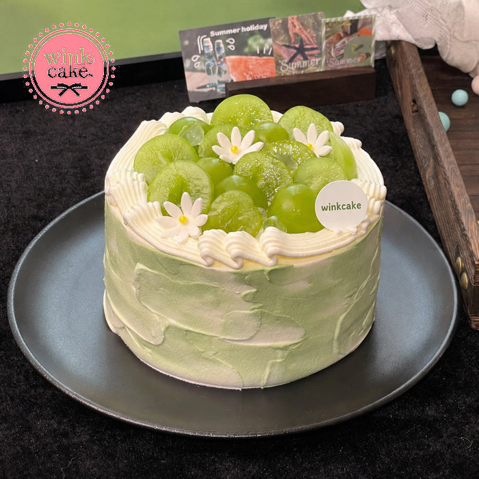 Cake, Birthday cake, Fresh fruit, Green grapes, Marbled colors