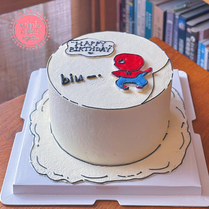 Hand-painted Spider-Man themed birthday cake for a boy.