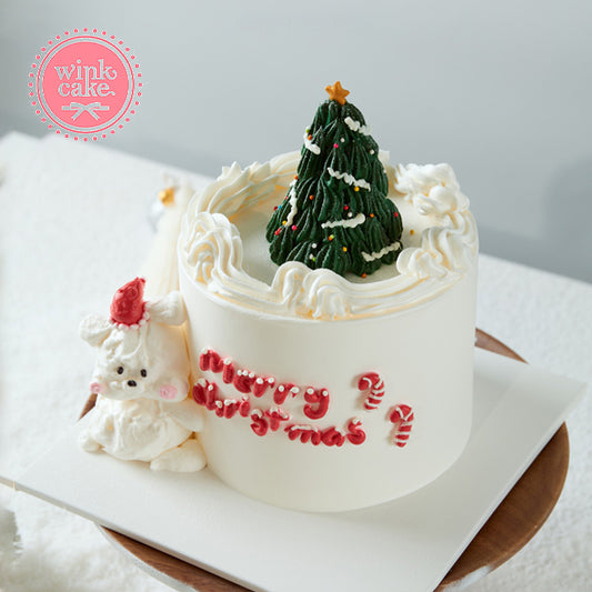 圣诞节小清新简约大方绿色雪顶奶油生日蛋糕