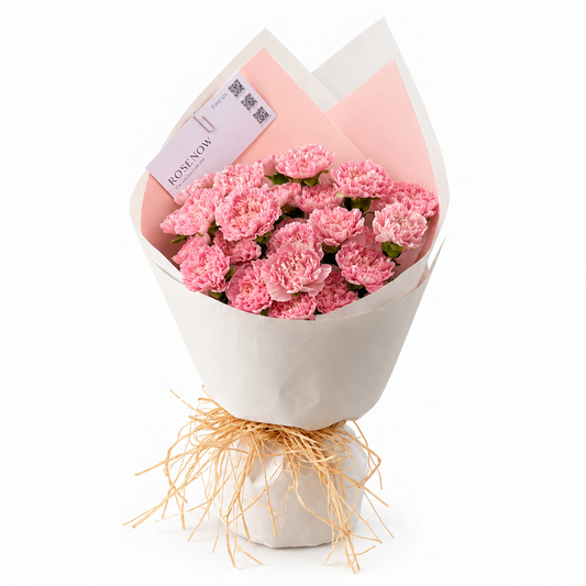 粉色康乃馨白色包装花束｜10·20越南妇女节礼物 · 送妈妈 · 老师 · 朋友 · 同事【仅限胡志明】