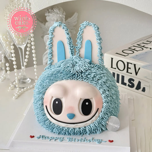 Bánh sinh nhật hoạt hình Labubu màu xanh cực kỳ phổ biến dành cho trẻ em