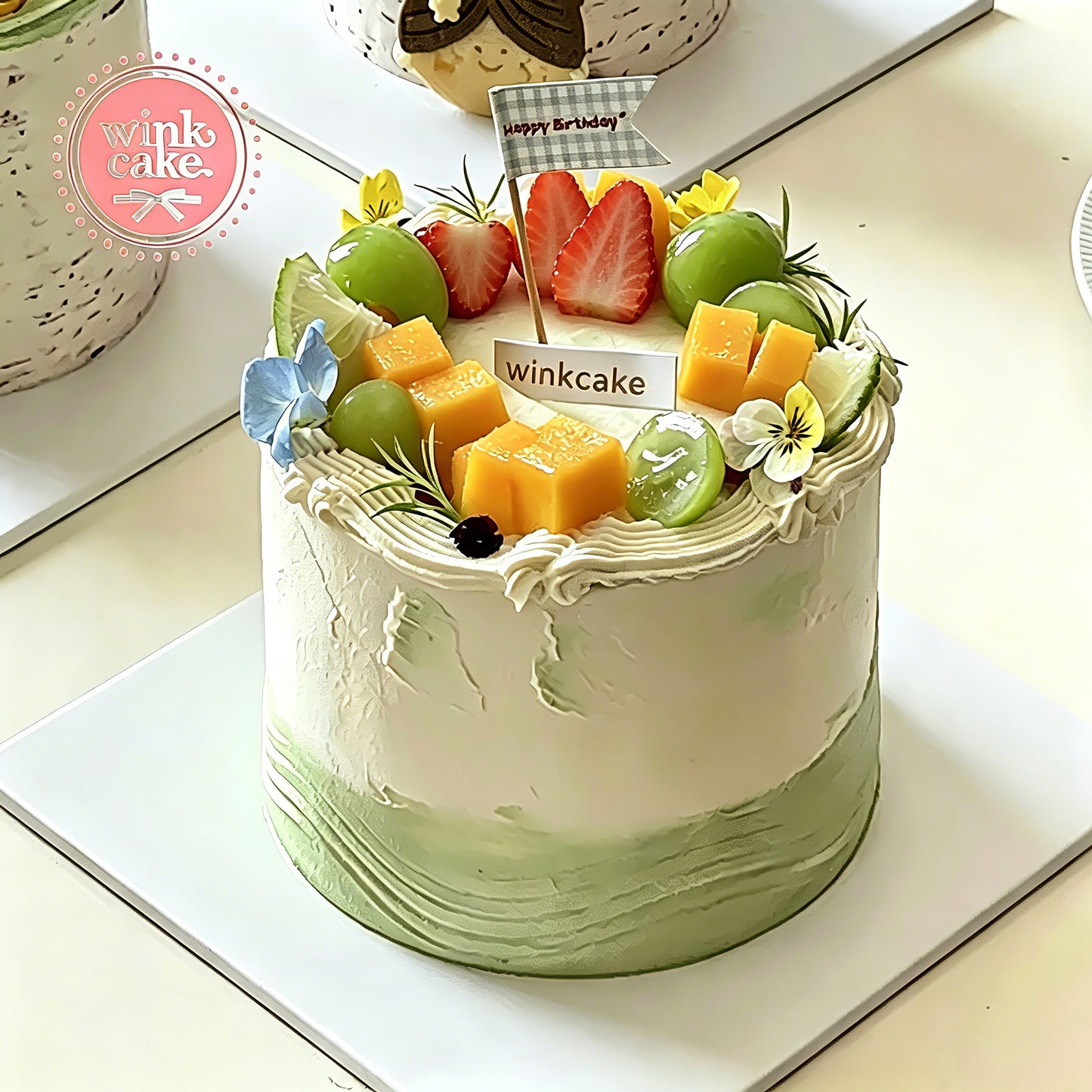 Bánh sinh nhật Bánh kem trái cây đơn giản màu gradient matcha
