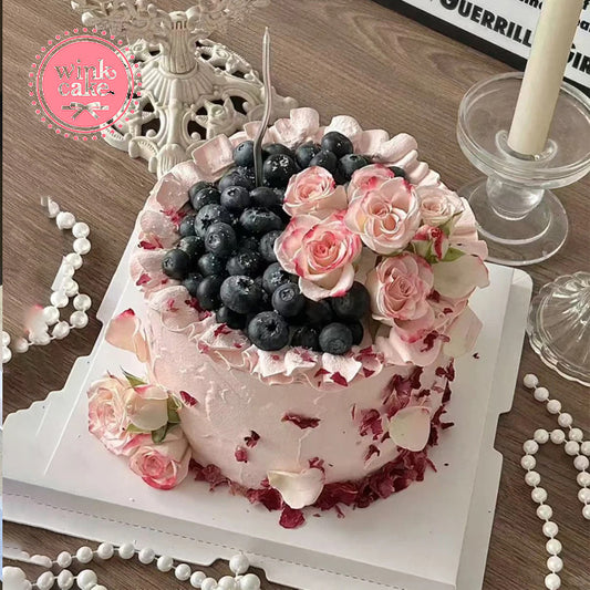 奶油蛋糕生日蛋糕玫瑰蓝莓经典款眨眼蛋糕