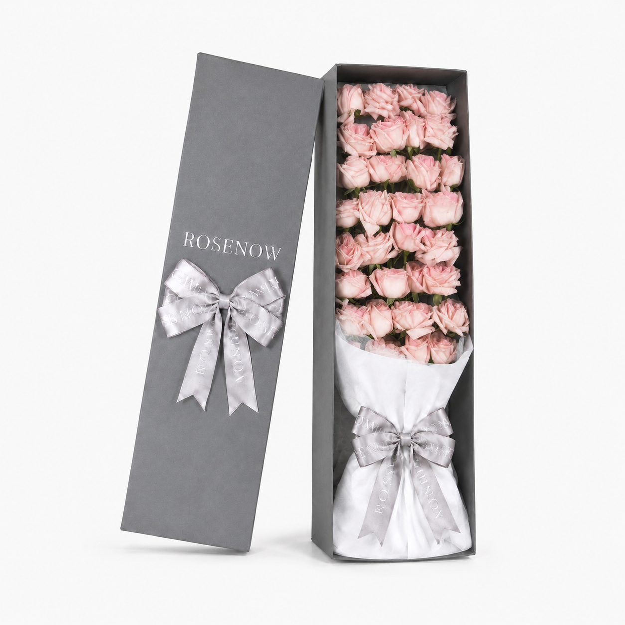 Gift box with a bouquet of 33 pink roses.
