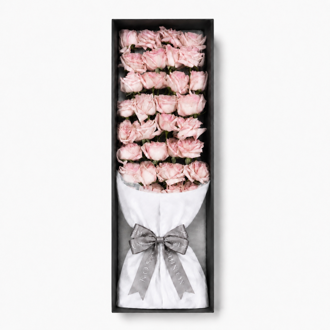 Gift box with a bouquet of 33 pink roses.
