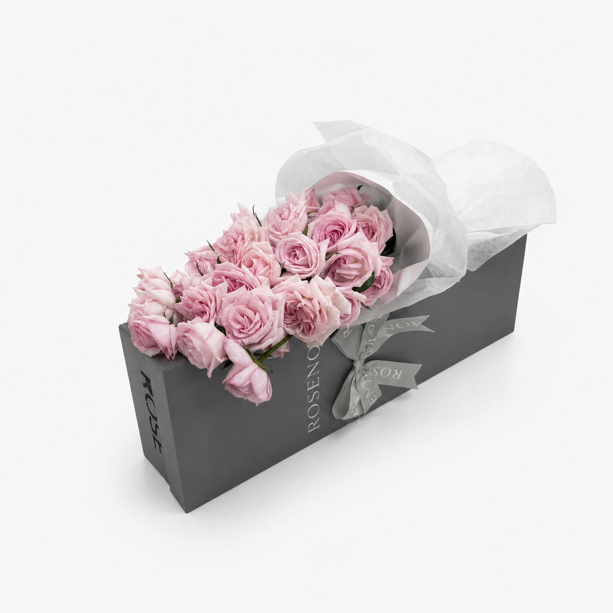 Gift box with a bouquet of 33 pink roses.