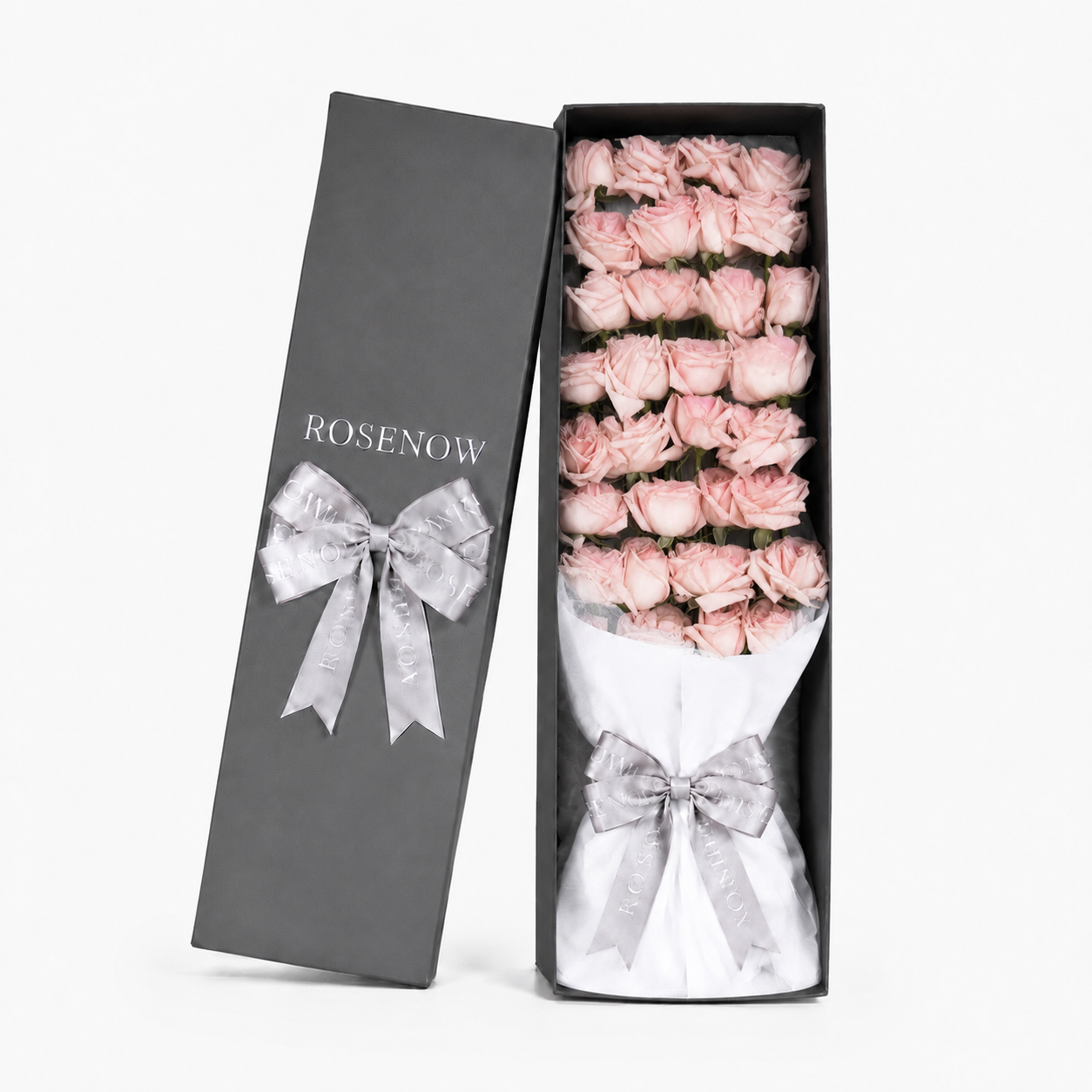 Gift box with a bouquet of 33 pink roses.
