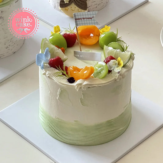 Matcha Gradient Color Simple Fruit Cream Birthday Cake