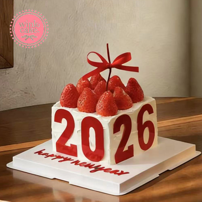 Bánh kem Bánh sinh nhật Năm mới 2026 Decor Dâu tây Siêu Hot