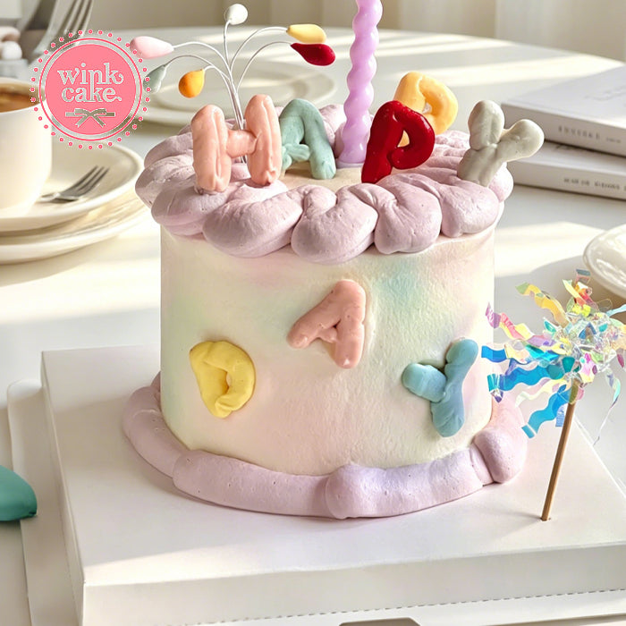 Bánh kem Bánh sinh nhật Pháo hoa Tím Pastel Chữ Happy Birthday nổi bật
