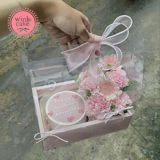 Hộp quà tặng bánh sinh nhật Bento cao cấp Bow Cake Flower