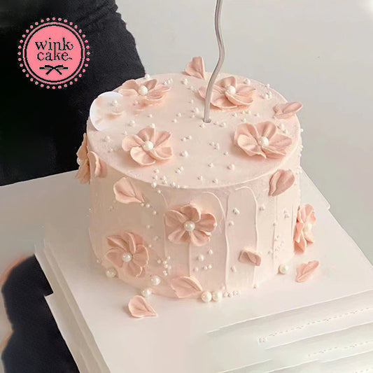 Bánh sinh nhật Bánh kem Bạn gái Hoa nghệ thuật Hồng Pastel Lãng mạn