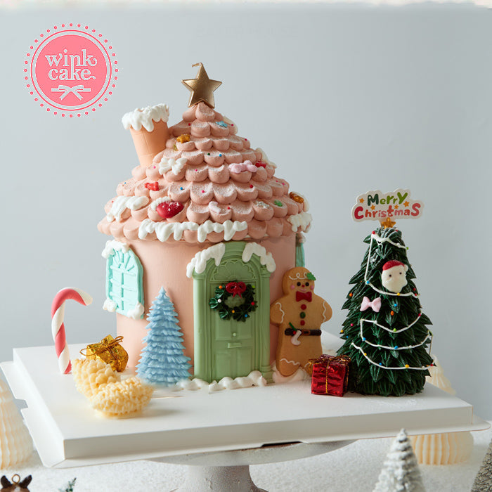 圣诞节小清新简约大方绿色雪顶奶油生日蛋糕