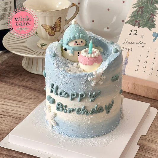Cake Cute Birthday Cake Blue Snowman Cream Cake WinkCake