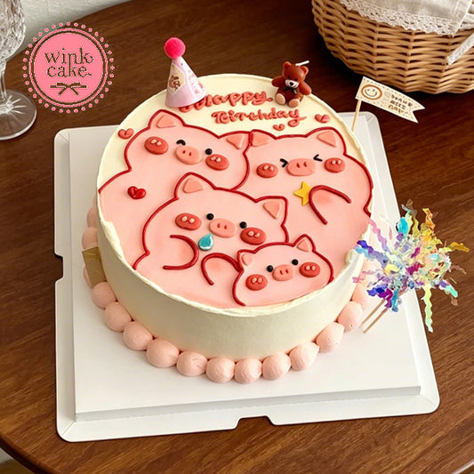 Bánh Sinh nhật vẽ tay Những chú heo hồng xinh cute