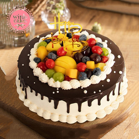 Cake Birthday Cake Mixed Fruits Covered with Beautiful Chocolate WinkCake
