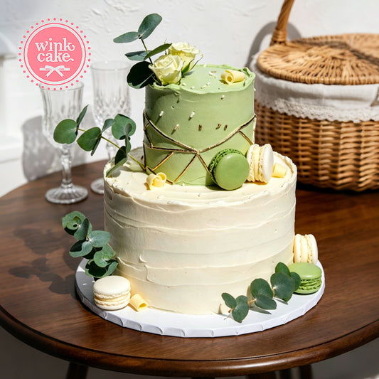 Bánh kem Hai tầng màu matcha và trắng (có thể đổi màu theo yêu cầu)