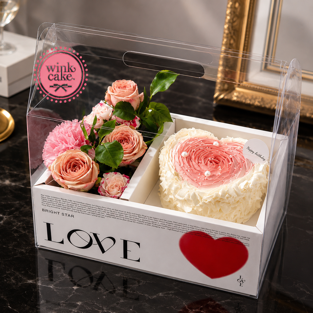 Hộp quà tặng Bánh kem Hoa tươi Hồng Cappuccino Vintage Quà tặng Bạn gái Valentine