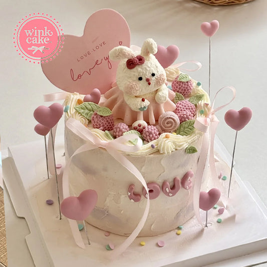 Bánh sinh nhật màu hồng hình chú thỏ hoạt hình hình bánh kem dễ thương WinkCake