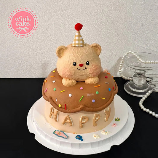 Cute 3D Brown Bear Birthday Cake